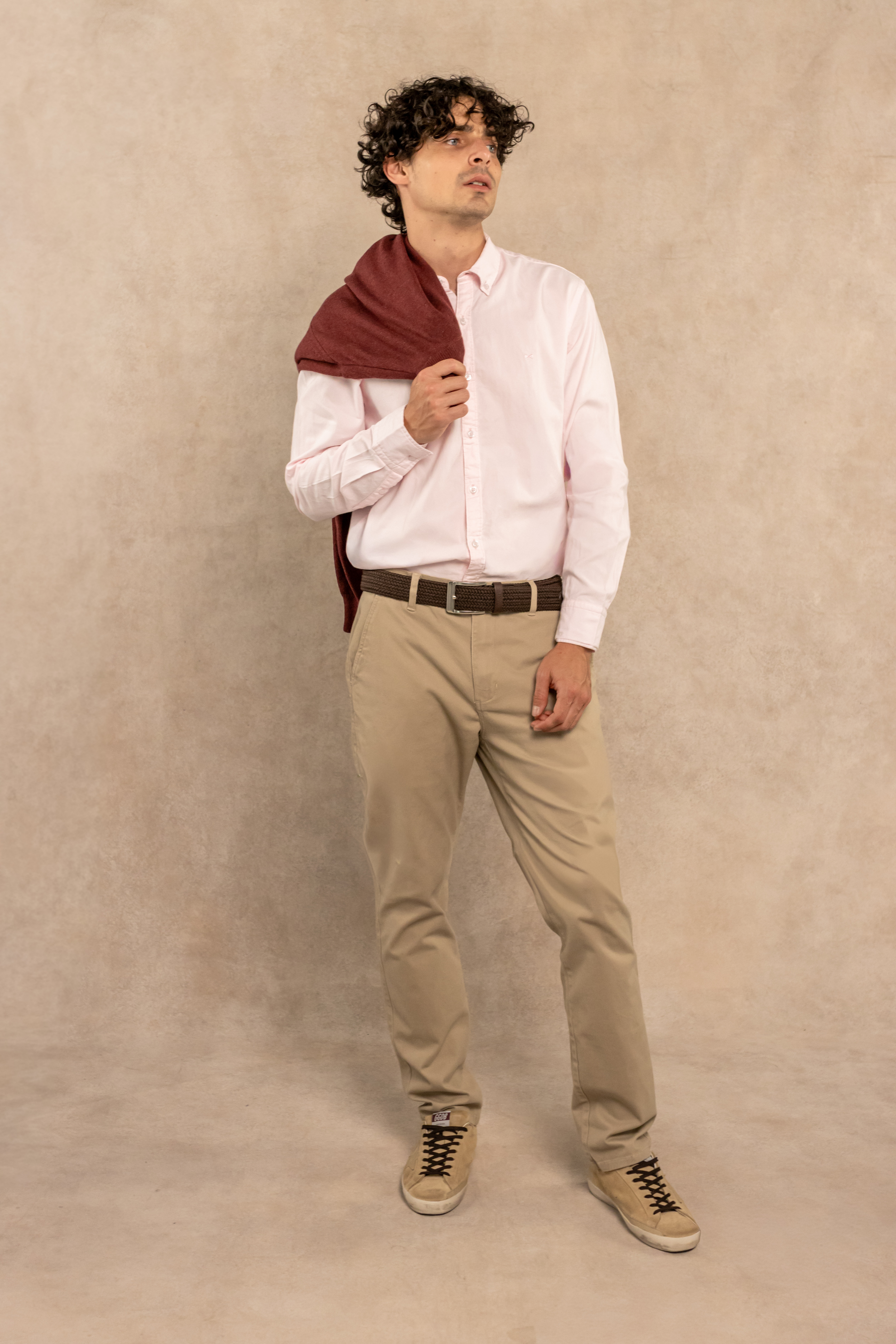 Camisa Antimanchas Oxford Pink Logo Contraste