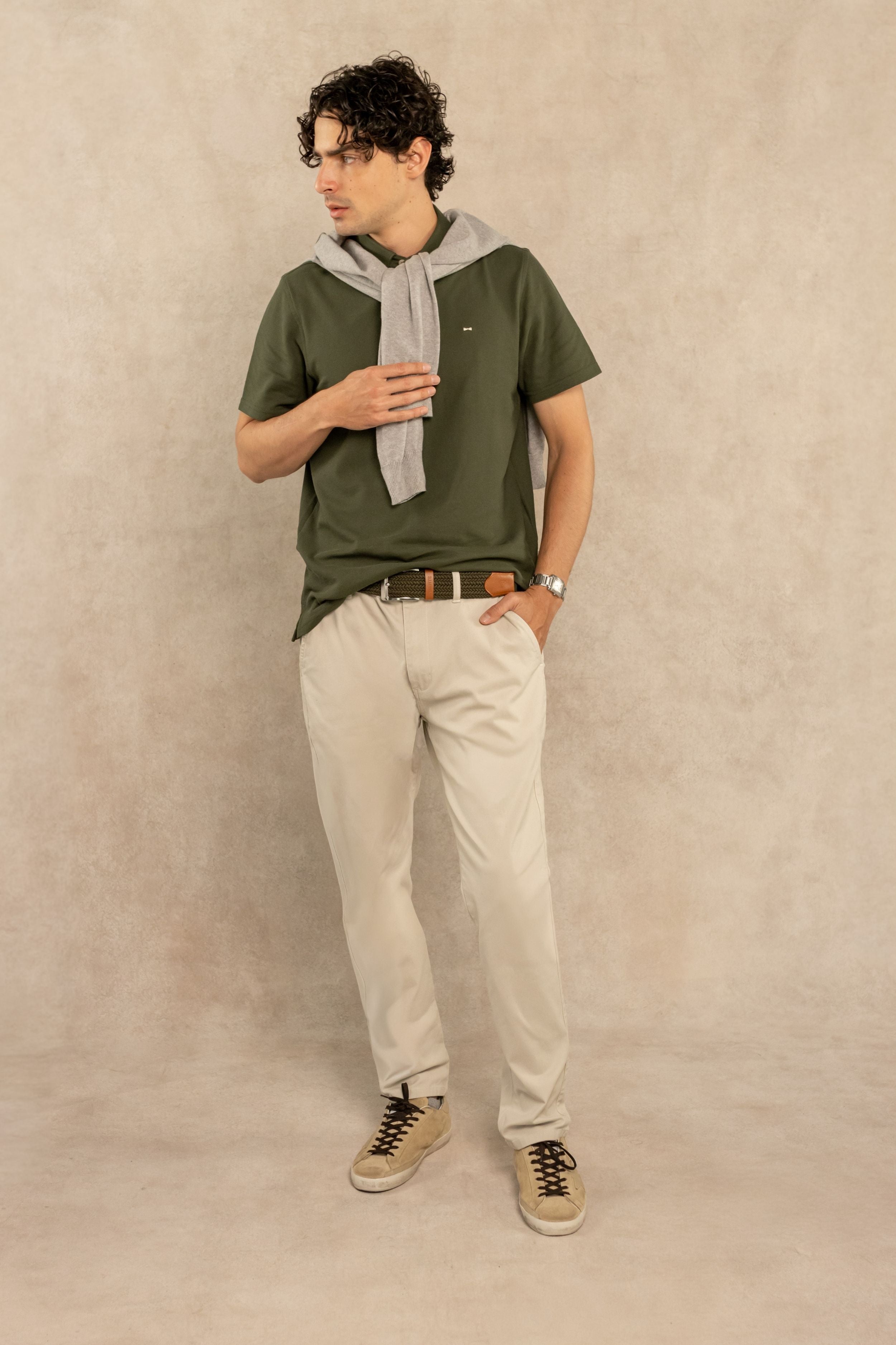 Polera Cuello Polo Antimanchas Verde Militar