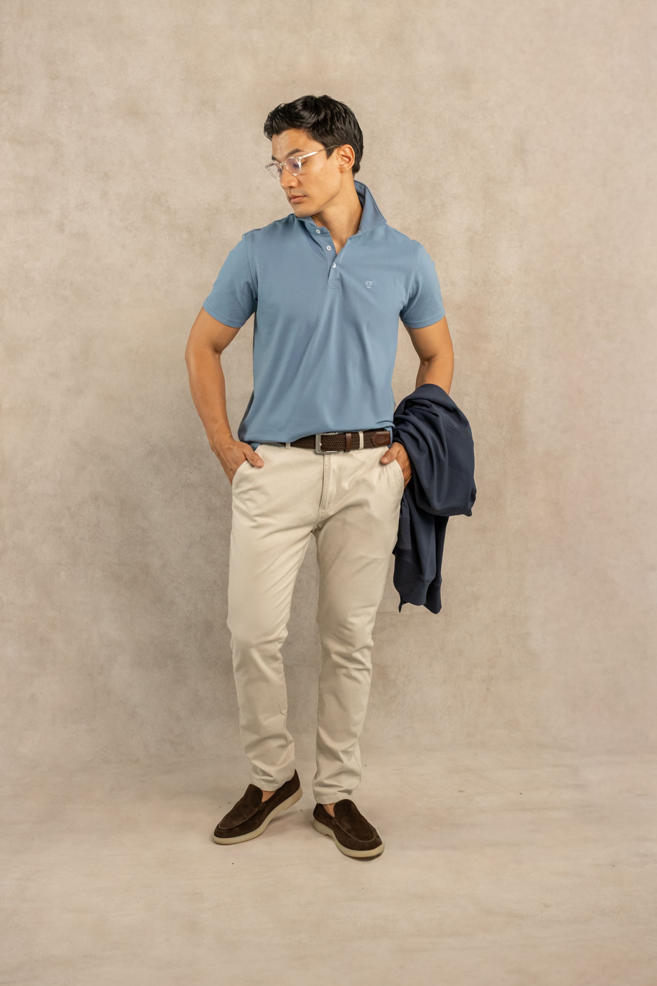 Polera Cuello Polo Antimanchas Azul Chino