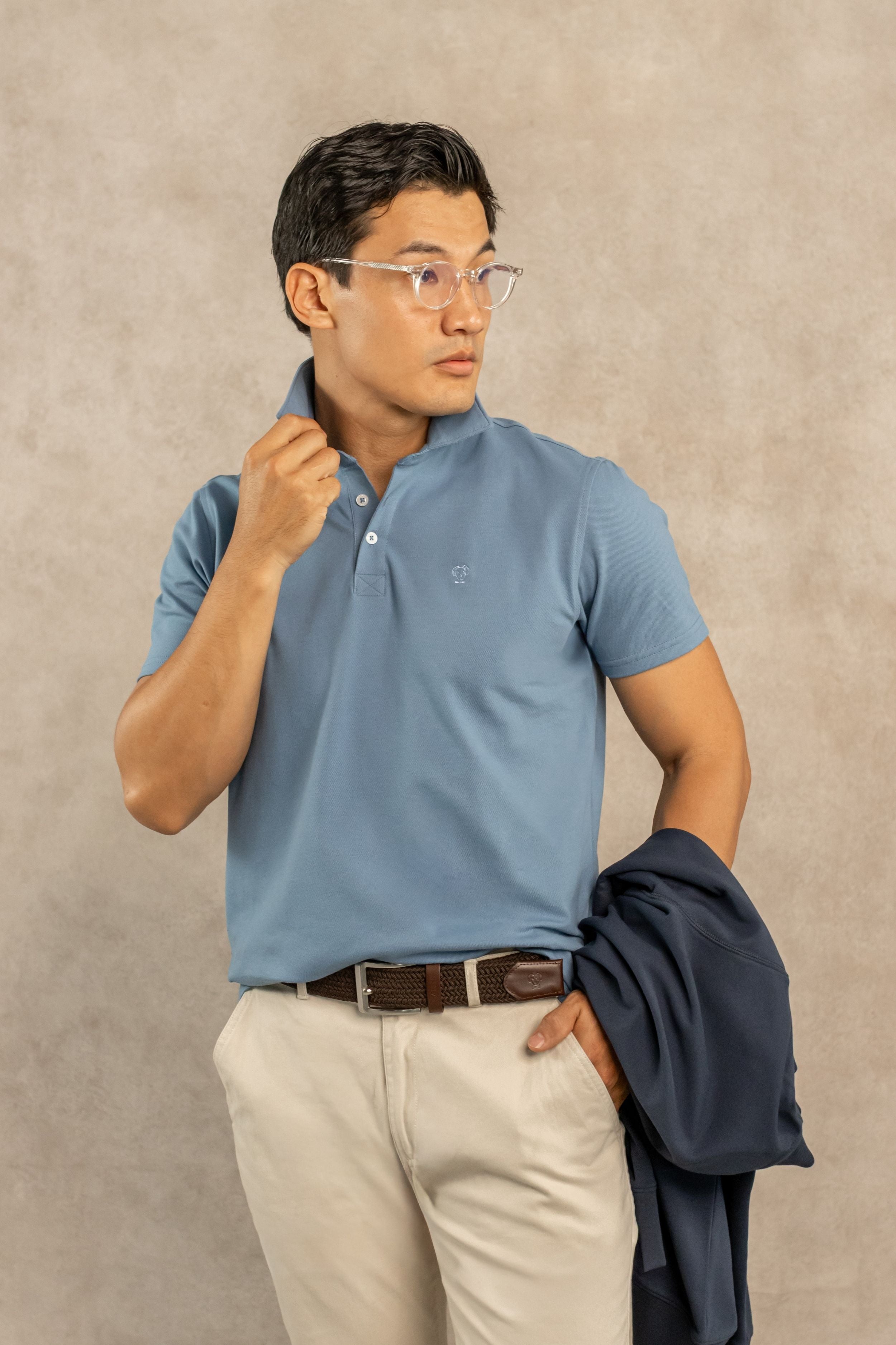 Polera Cuello Polo Antimanchas Azul Chino