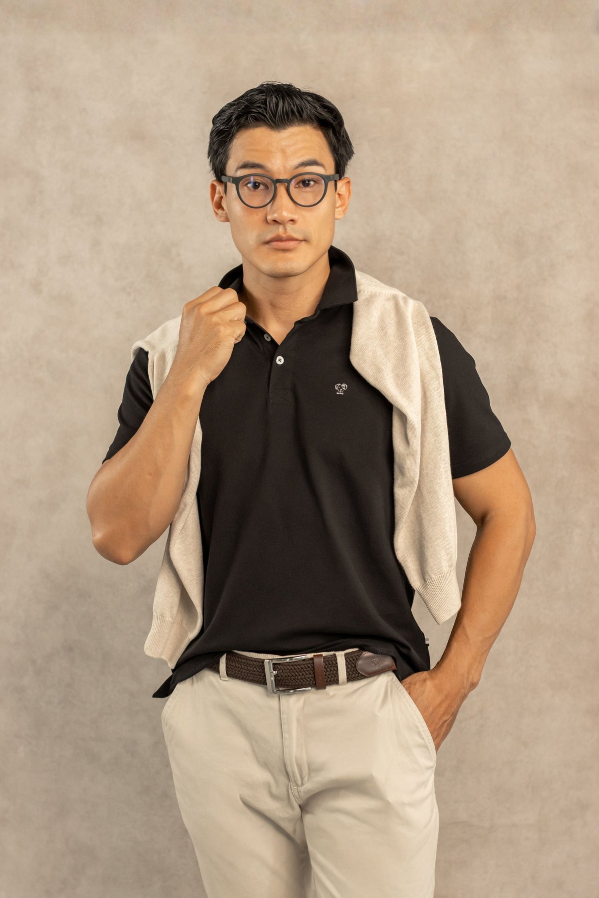 Polera Cuello Polo Antimanchas Negra