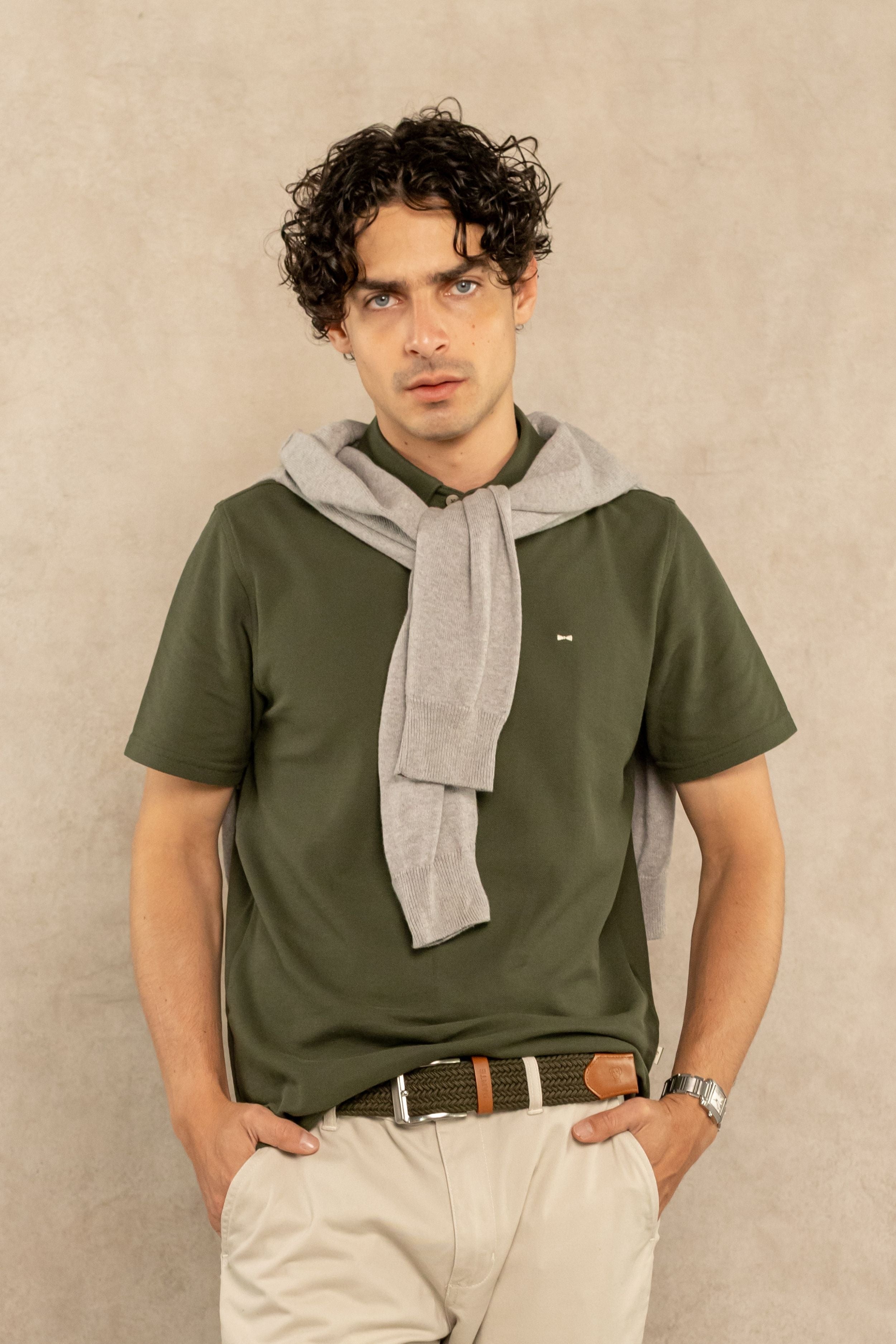 Polera Cuello Polo Antimanchas Verde Militar