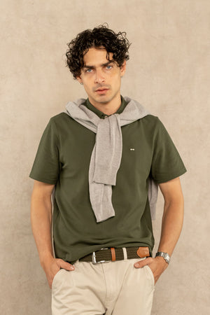 Polera Cuello Polo Antimanchas Verde Militar