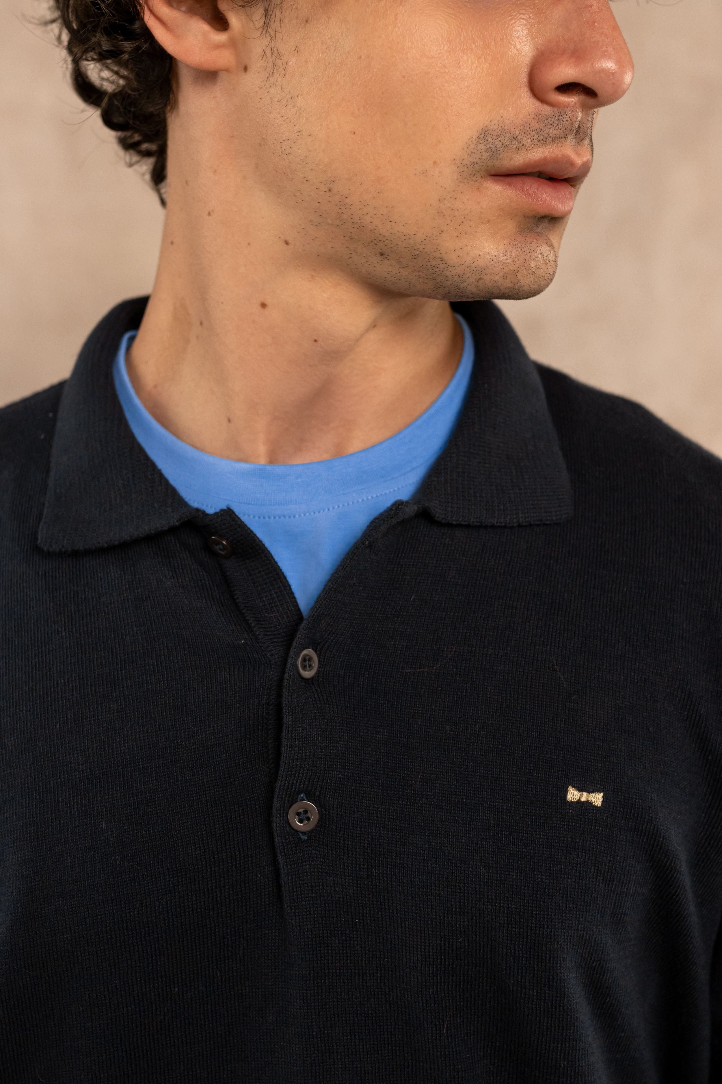 Polera Cuello Polo Tejido Manga Larga Midnight