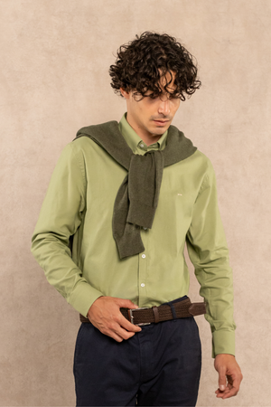 Camisa Antimanchas Oxford Verde Sage Logo Contraste - Talla Regular